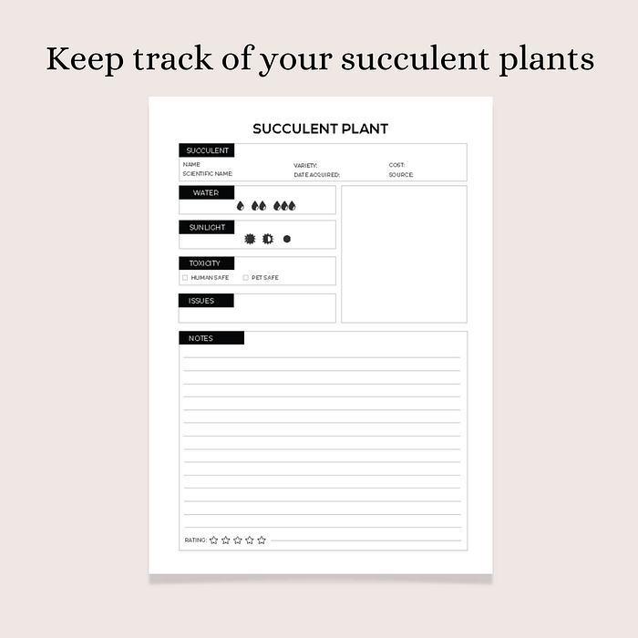 succulent plant tracker and recorder